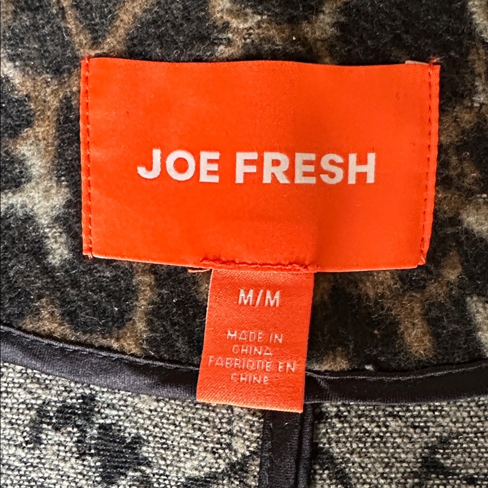 JOE FRESH Women's Black and Brown Cheetah Print Teddy Jacket - Picture 11 of 12